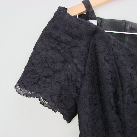 Vintage 80s 90s Black Lace Cocktail Dress Off Shoulder LBD Holiday Party Small - Picture 3 of 13